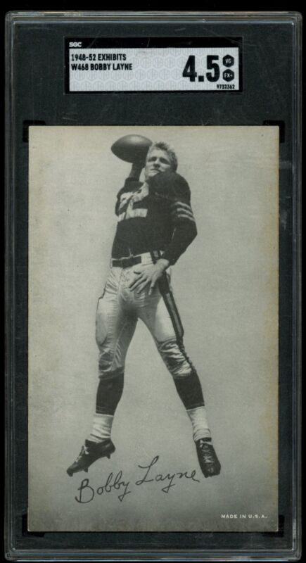1948 EXHIBITS BOBBY LAYNE NNO VG-EX+ HOF RC SGC 4.5 FOOTBALL DETROIT LIONS