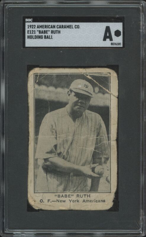 1922 E121 BABE RUTH POOR HOLDING BALL STAMP AMERICAN CARAMEL 120 SGC A YANKEES