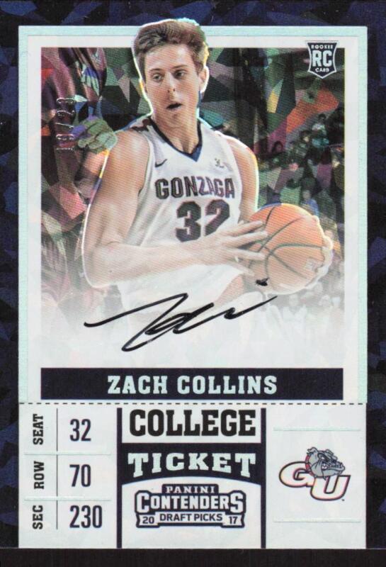 2017 CONTENDERS DRAFT ZACH COLLINS 58 CRACKED ICE RC AUTOGRAPH 19/23 GONZAGA
