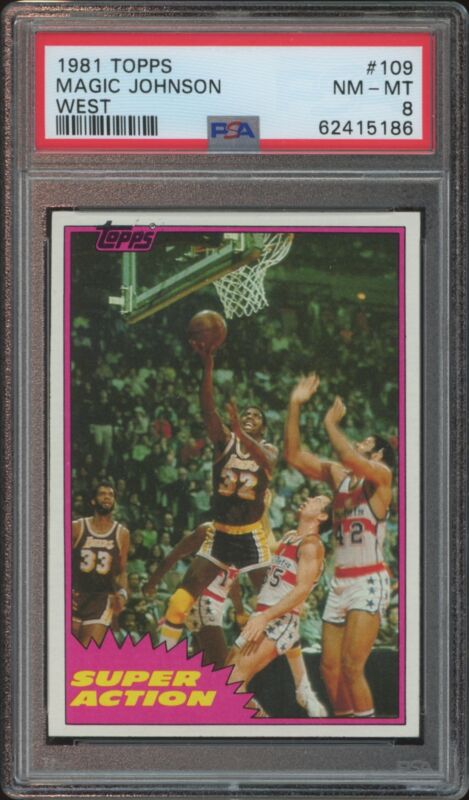 1981 TOPPS MAGIC JOHNSON W109 NRMT-MT SUPER ACTION CENTERED PSA 8 LAKERS