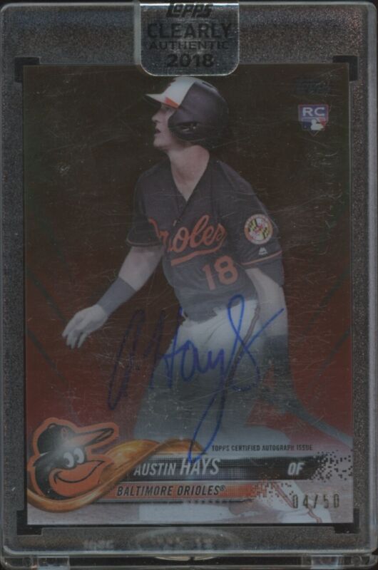 2018 CLEARLY AUTHENTIC AUSTIN HAYS CAA-AH RED RC AUTOGRAPH /50 BALTIMORE ORIOLES