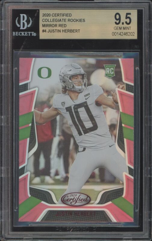 2020 PANINI CHRONICLES DRAFT PICKS JUSTIN HERBERT 4 MINT+ RC MIRROR RED BGS 9.5