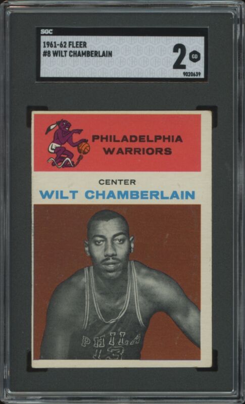 1961 FLEER WILT CHAMBERLAIN 8 GOOD HOF RC NO CREASES SGC 2 PHILADELPHIA WARRIORS