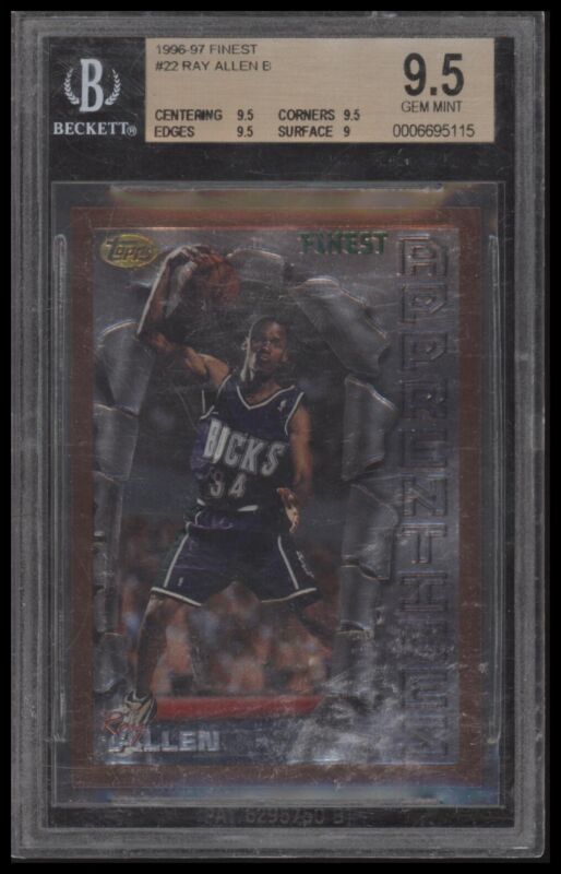 1996 FINEST RAY ALLEN 22 GEM MINT RC BGS 9.5 BASKETBALL MILWAUKEE BUCKS