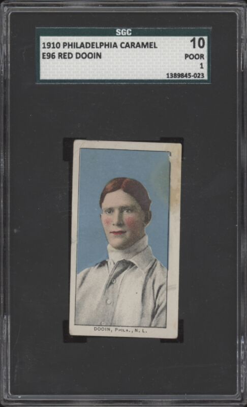 1910 PHILADELPHIA CARAMEL RED DOOIN 10 POOR E96 SGC 1 PHILADELPHIA PHILLIES