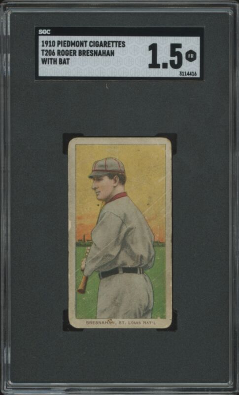 1909 T206 ROGER BRESNAHAN FAIR WITH BAT PIEDMONT 350 SGC 1.5 ST. LOUIS CARDINALS