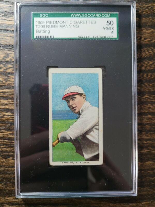 1909 T206 RUBE MANNING PIEDMONT 150 VG EX BATTING SGC 4 NEW YORK HIGHLANDERS