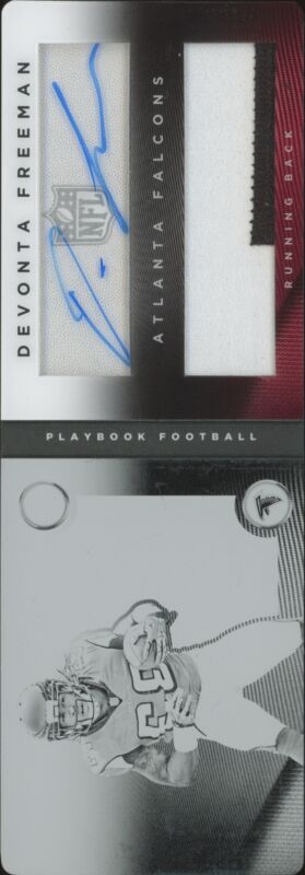 2014 PLAYBOOK DEVONTA FREEMAN 161 RC BOOKLET AUTO BLACK PRINT PLATE 1/1 FALCONS