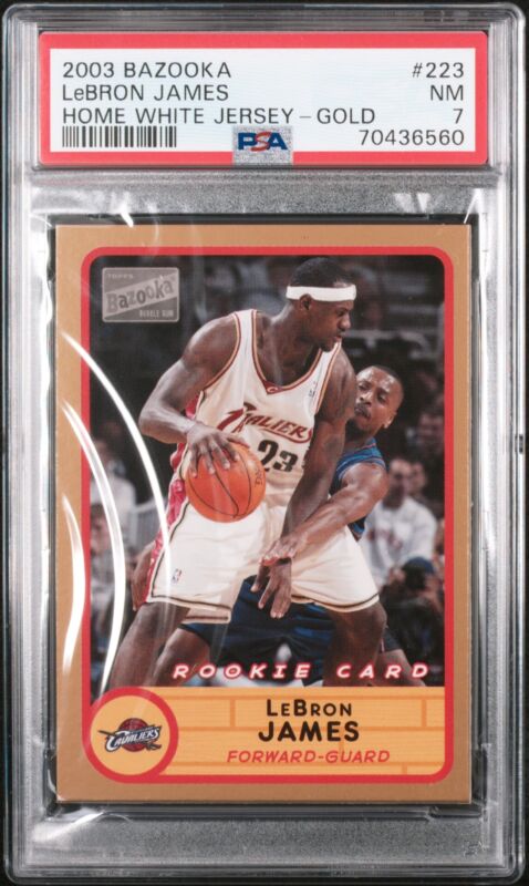 2003 BAZOOKA LEBRON JAMES 223 NRMT RC HOME WHITE JERSEY GOLD PSA 7 CAVALIERS