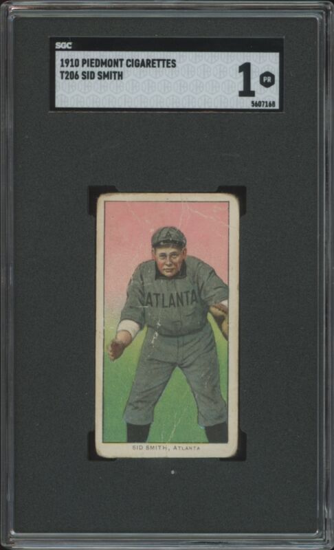 1909 T206 SID SMITH NNO POOR SL BACK STAMP PIEDMONT 350 SGC 1 ATLANTA CRACKERS