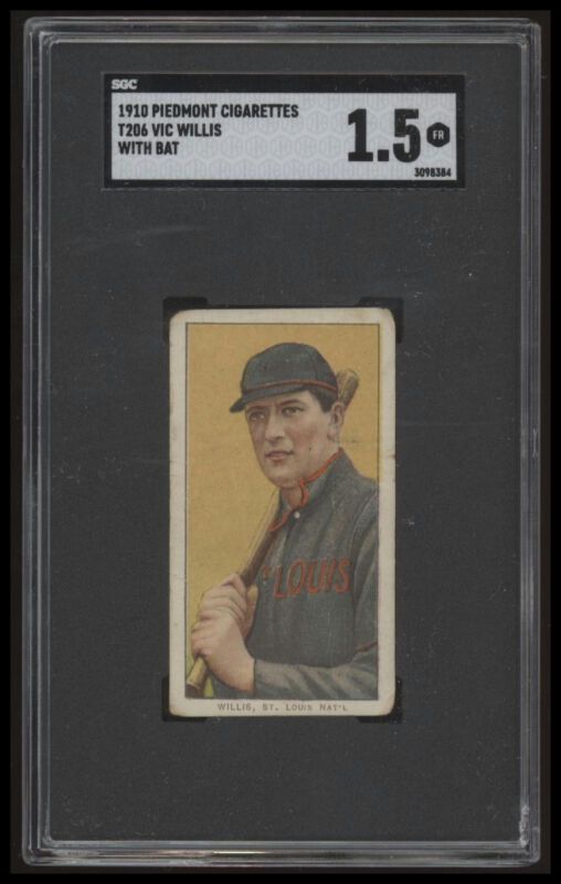 1909 T206 VIC WILLIS FAIR PIEDMONT 350 HOF W/ BAT SGC 1.5 ST. LOUIS CARDINALS