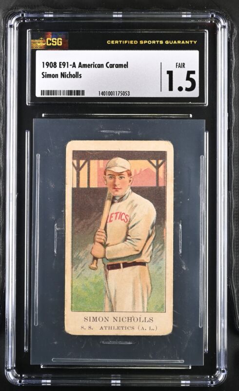 1908 E91-A SIMON NICHOLLS FAIR AMERICAN CARAMEL CSG 1.5 PHILADELPHIA ATHLETICS
