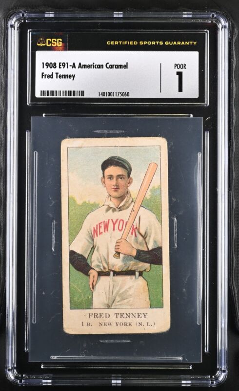 1908 E91-A FRED TENNEY NNO POOR AMERICAN CARAMEL CSG 1 BASEBALL NEW YORK GIANTS