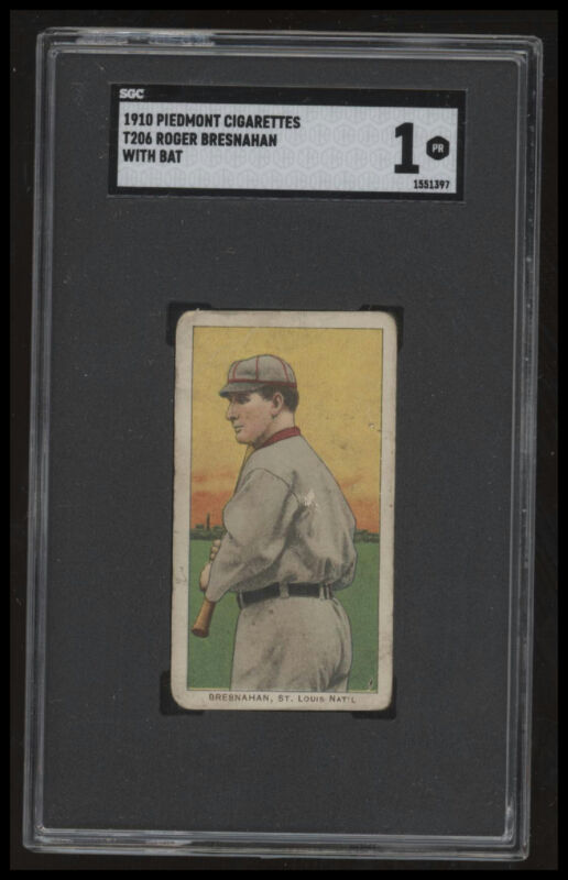 1909 T206 ROGER BRESNAHAN POOR PIEDMONT 350 HOF W/ BAT SGC 1 ST. LOUIS CARDINALS