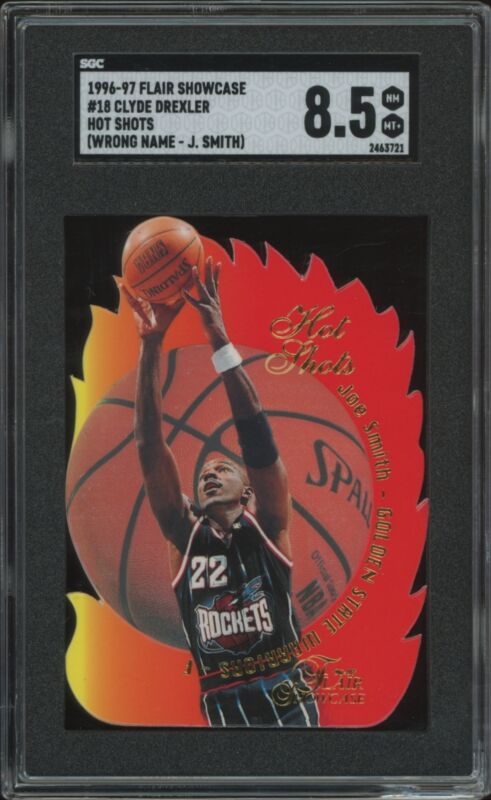 1996 FLAIR SHOWCASE CLYDE DREXLER HOT SHOTS WRONG NAME FRONT JOE SMITH SGC 8.5