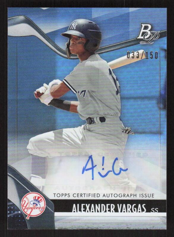 2021 BOWMAN PLATINUM ALEXANDER VARGAS TOP-54 AUTOGRAPH BLUE 33/150 YANKEES