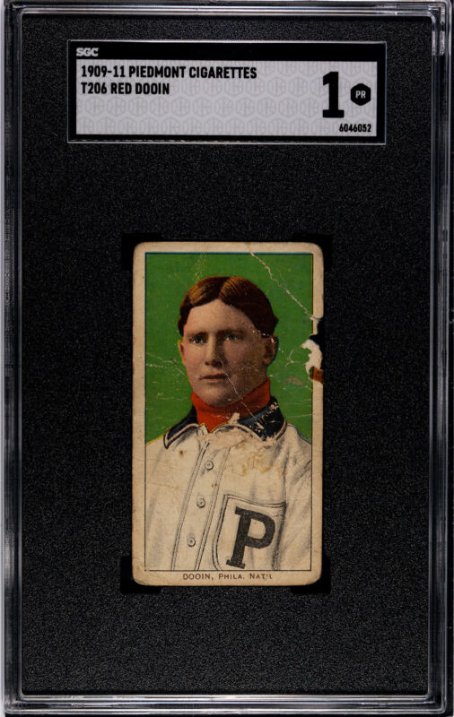 1909 T206 RED DOOIN NNO POOR PIEDMONT 150 PORTRAIT SGC 1 PHILADELPHIA PHILLIES