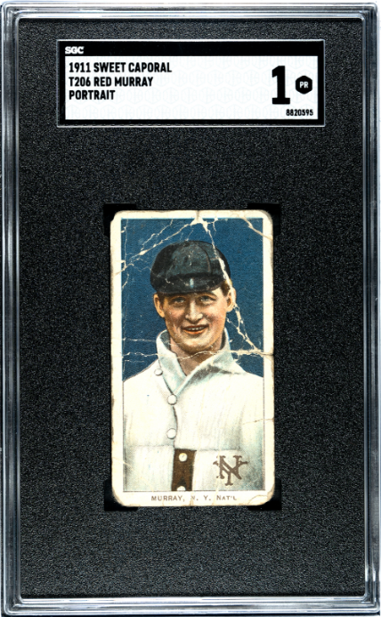1909 T206 RED MURRAY NNO POOR SWEET CAPORAL 350 PORTRAIT SGC 1 NEW YORK GIANTS
