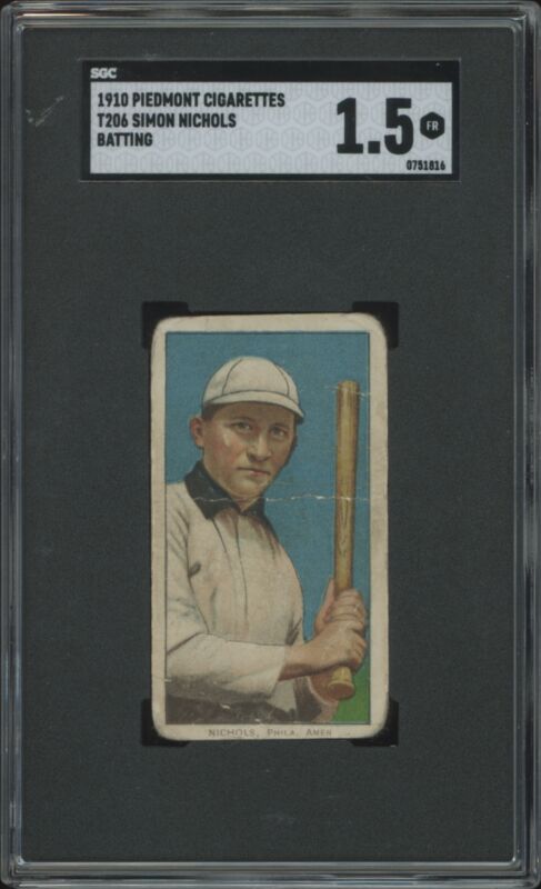 1909 T206 SIMON NICHOLS NNO FAIR PIEDMONT 350 SGC 1.5 PHILADELPHIA ATHLETICS