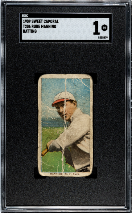 1909 T206 RUBE MANNING POOR SWEET CAPORAL 150 BATTING SGC 1 NEW YORK HIGHLANDERS