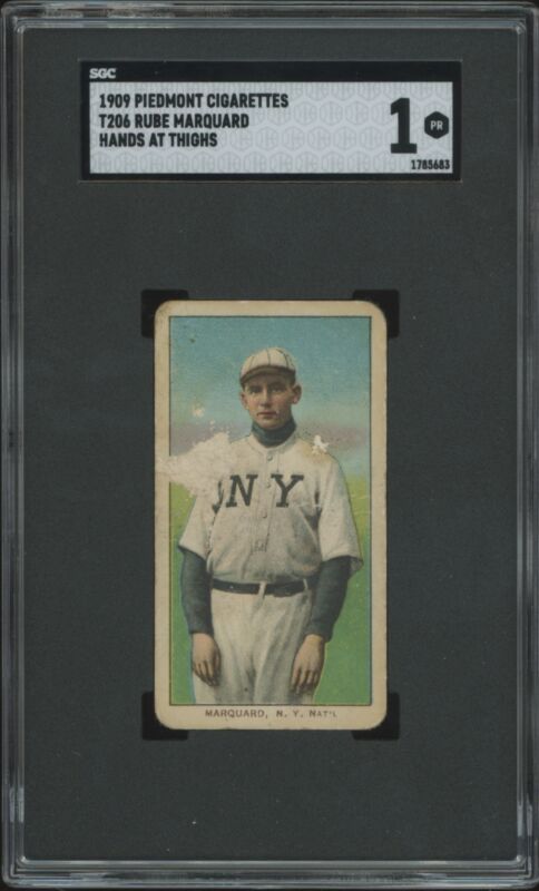 1909 T206 RUBE MARQUARD POOR PIEDMONT 150 SGC 1 BASEBALL NEW YORK GIANTS