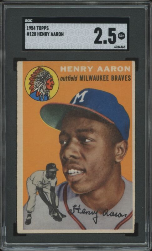 1954 TOPPS HANK AARON 128 GOOD+ RC HOF SGC 2.5 BASEBALL MILWAUKEE BRAVES