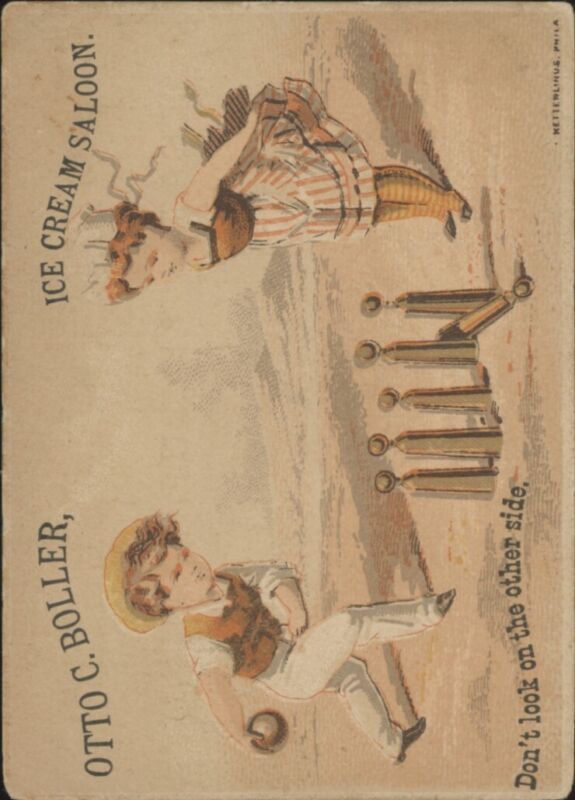 1880 OTTO C. BOLLER LAWN BOWLING ICE CREAM SALOON ADVERTISING CARD BREAD BAKERY