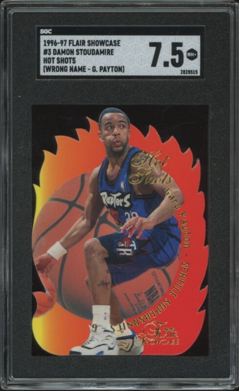 1996 FLAIR SHOWCASE DAMON STOUDAMIRE HOT SHOTS WRONG NAME GARY PAYTON SGC 7.5