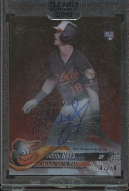 2018 CLEARLY AUTHENTIC AUSTIN HAYS CAA-AH RED RC AUTOGRAPH /50 BALTIMORE ORIOLES