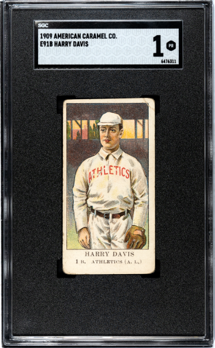 1909 E91-B HARRY DAVIS NNO POOR AMERICAN CARAMEL SGC 1 PHILADELPHIA ATHLETICS