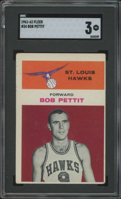 1961 FLEER BOB PETTIT 34 VG SGC 3 BASKETBALL ST. LOUIS HAWKS