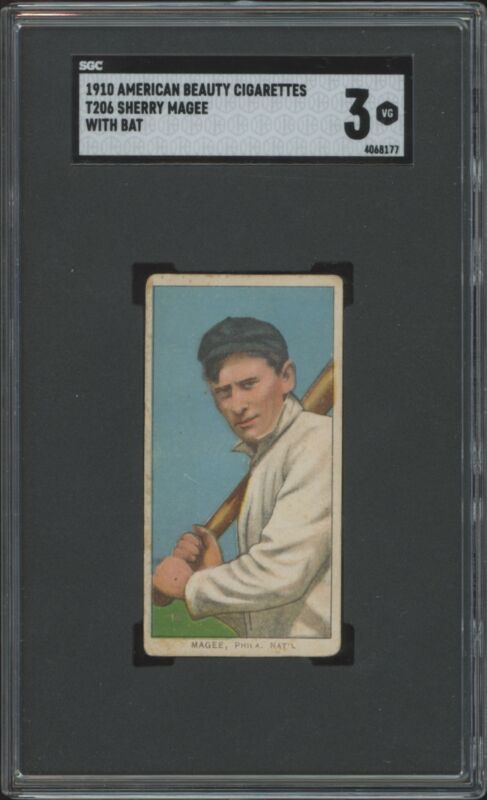 1909 T206 SHERRY MAGEE VG W/ BAT AMERICAN BEAUTY NO FRAME SGC 3 PHILLIES