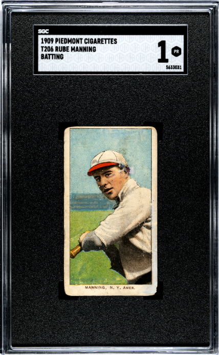1909 T206 RUBE MANNING NNO POOR PIEDMONT 150 BATTING SGC 1 NEW YORK HIGHLANDERS