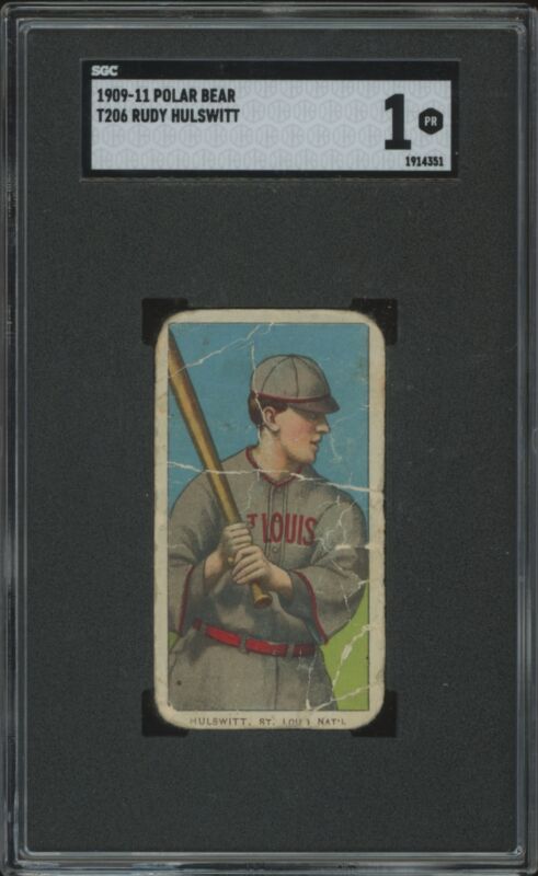 1909 T206 RUDY HULSWITT NNO POOR POLAR BEAR SGC 1 BASEBALL ST. LOUIS CARDINALS