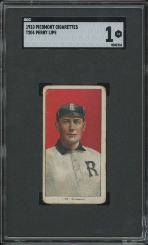 1909 T206 PERRY LIPE POOR PIEDMONT 350 SL SGC 1 BASEBALL RICHMOND COLTS