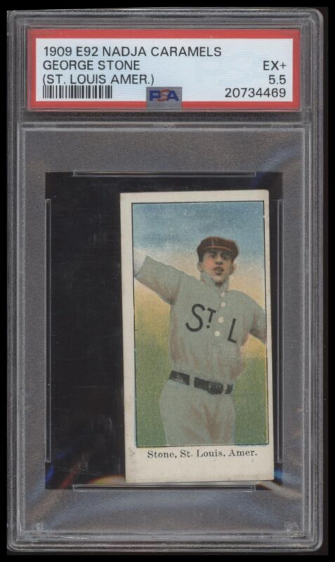 1909 E92 GEORGE STONE NNO EX+ NADJA CARAMELS PSA 5.5 BASEBALL ST. LOUIS BROWNS