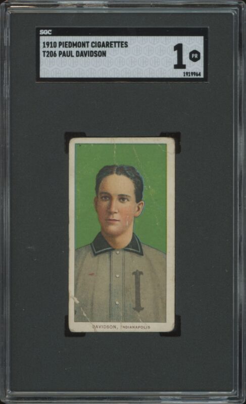 1909 T206 PAUL DAVIDSON POOR PIEDMONT 350 SGC 1 BASEBALL INDIANAPOLIS INDIANS