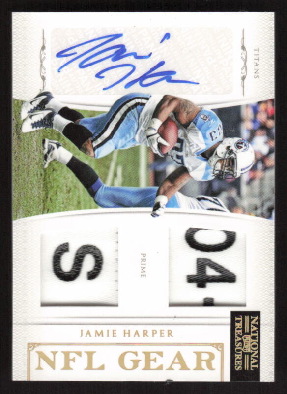 2011 NATIONAL TREASURES JAMIE HARPER 16 GEAR COMBOS ID TAG SIGNATURES /10 TITANS