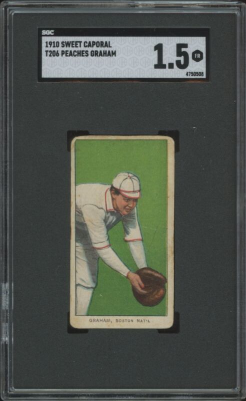 1909 T206 PEACHES GRAHAM NNO FAIR SWEET CAPORAL 350 SGC 1.5 BOSTON RUSTLERS