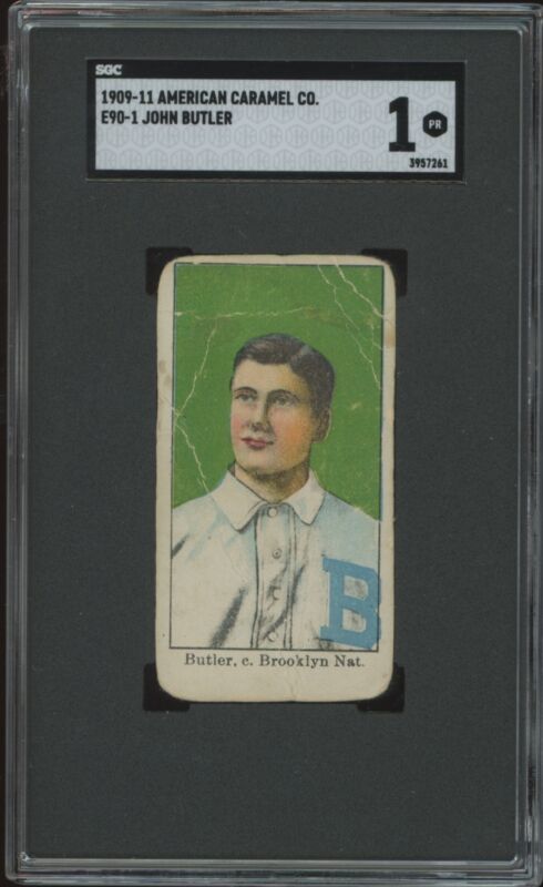 1909 E90-1 JOHN BUTLER POOR AMERICAN CARAMEL SGC 1 BASEBALL BROOKLYN SUPERBAS
