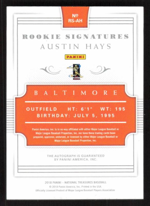 2018 NATIONAL TREASURES AUSTIN HAYS RS-AH RC SIGNATURES AUTOGRAPH 40/99 ORIOLES