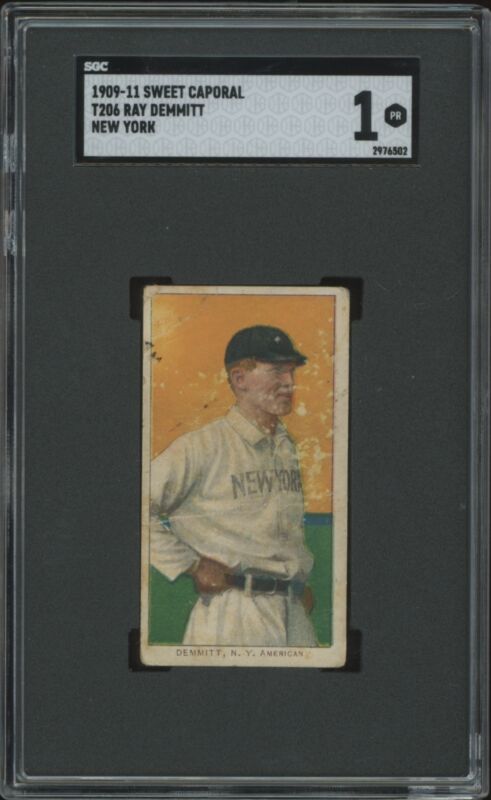 1909 T206 RAY DEMMITT NNO POOR SWEET CAPORAL SGC 1 BASEBALL NEW YORK HIGHLANDERS