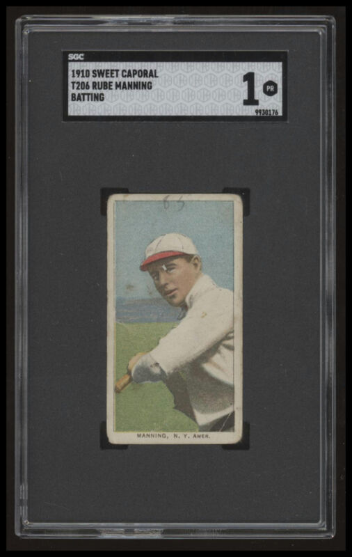 1909 T206 RUBE MANNING NNO POOR SWEET CAPORAL 350 SGC 1 NEW YORK HIGHLANDERS