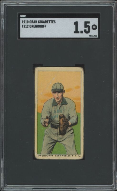 1909 T212 JESSE ORENDORFF NNO FAIR OBAK BLUE SGC 1.5 BASEBALL LOS ANGELES ANGELS
