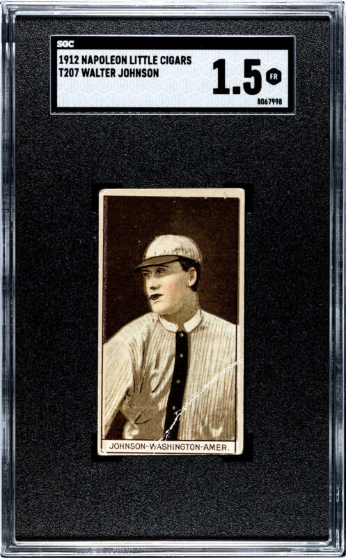 1912 T207 WALTER JOHNSON NAPOLEAN LITTLE CIGARS BROWN RARE HOF SGC 1.5  SENATORS