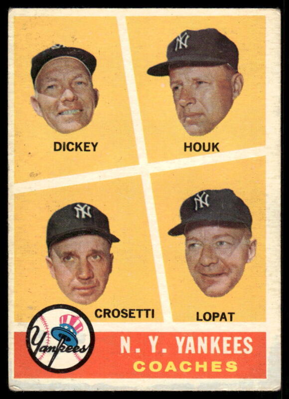 1960 TOPPS BILL DICKEY 465 VG HOUK CROSETTI LOPAT COACHES NEW YORK YANKEES