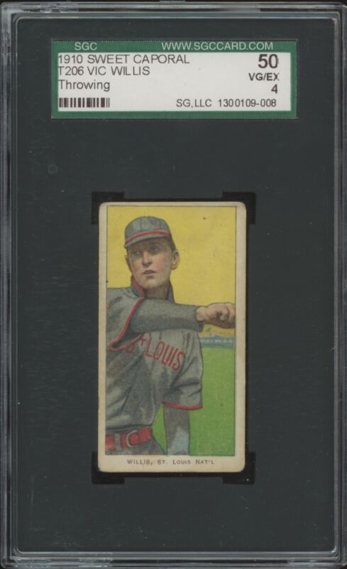 1909 T206 VIC WILLIS VG-EX THROWING SWEET CAP 350 HOF SGC 4 ST. LOUIS CARDINALS