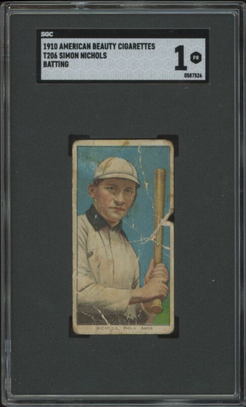 1909 T206 SIMON NICHOLLS POOR BATTING NICHOLS AMERICAN BEAUTY SGC 1 ATHLETICS