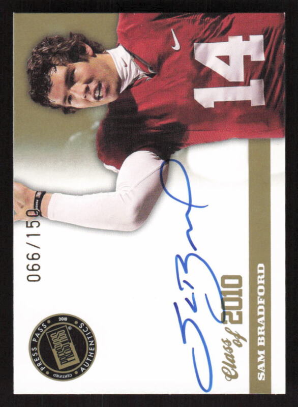 2010 PRESS PASS PE SAM BRADFORD CLSB CLASS OF 2010 AUTOGRAPH RC 66/150 OKLAHOMA