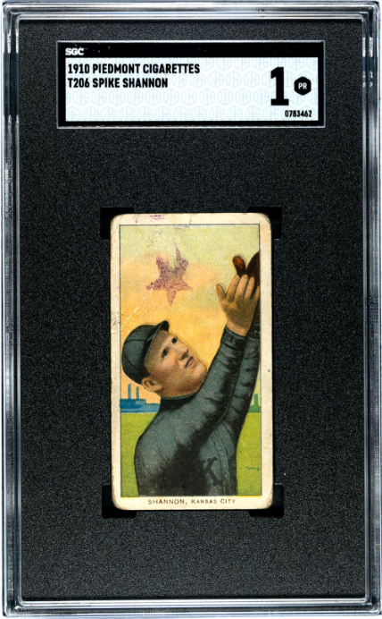 1909 T206 SPIKE SHANNON PIEDMONT 350 BACK STAMP STAR SGC 1 KANSAS CITY BLUES